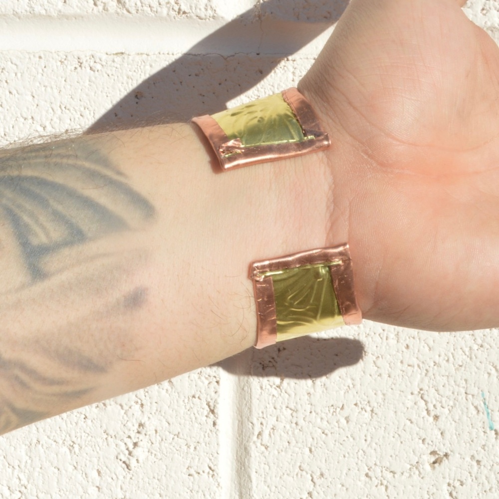 Rustic Brass Copper Cuff Bracelet Wide Floral Cowboy Gift Unisex Rustic Handmade - Picture 9 of 12